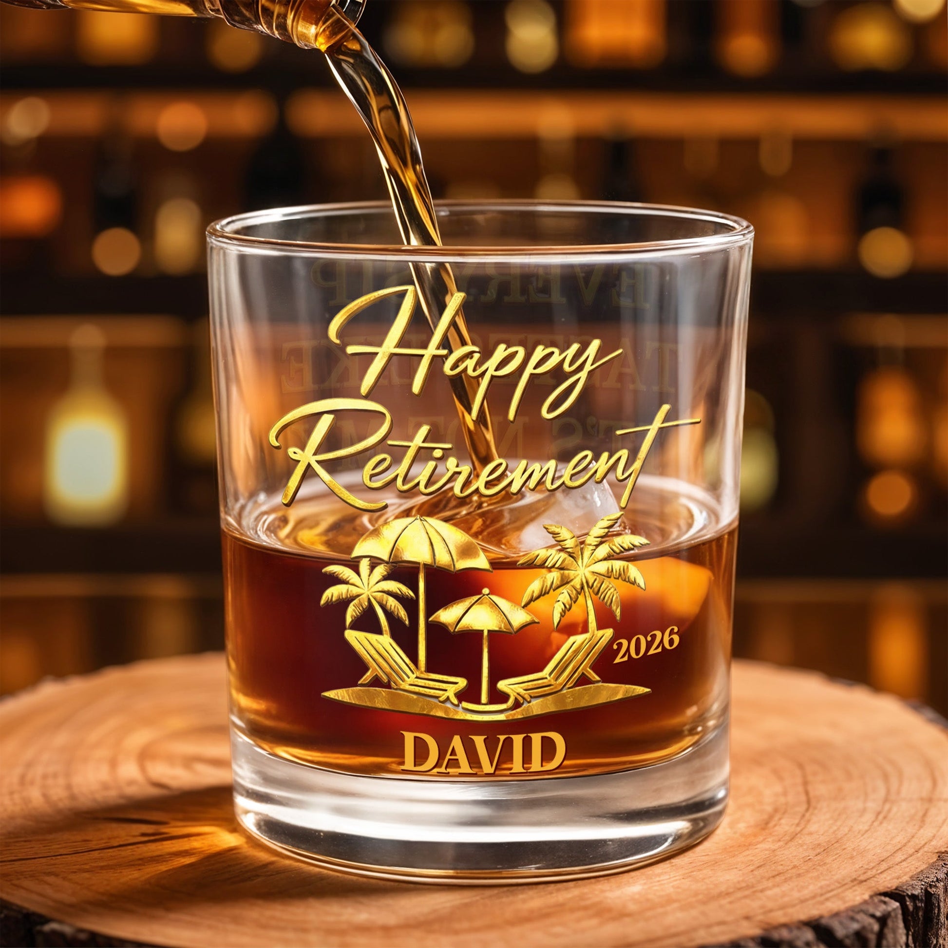 Happy Retirement Every Sip Tastes Like Not My Problem Palm Tree Skull - Personalized Custom Whiskey Glass - RETIRE042_RWG