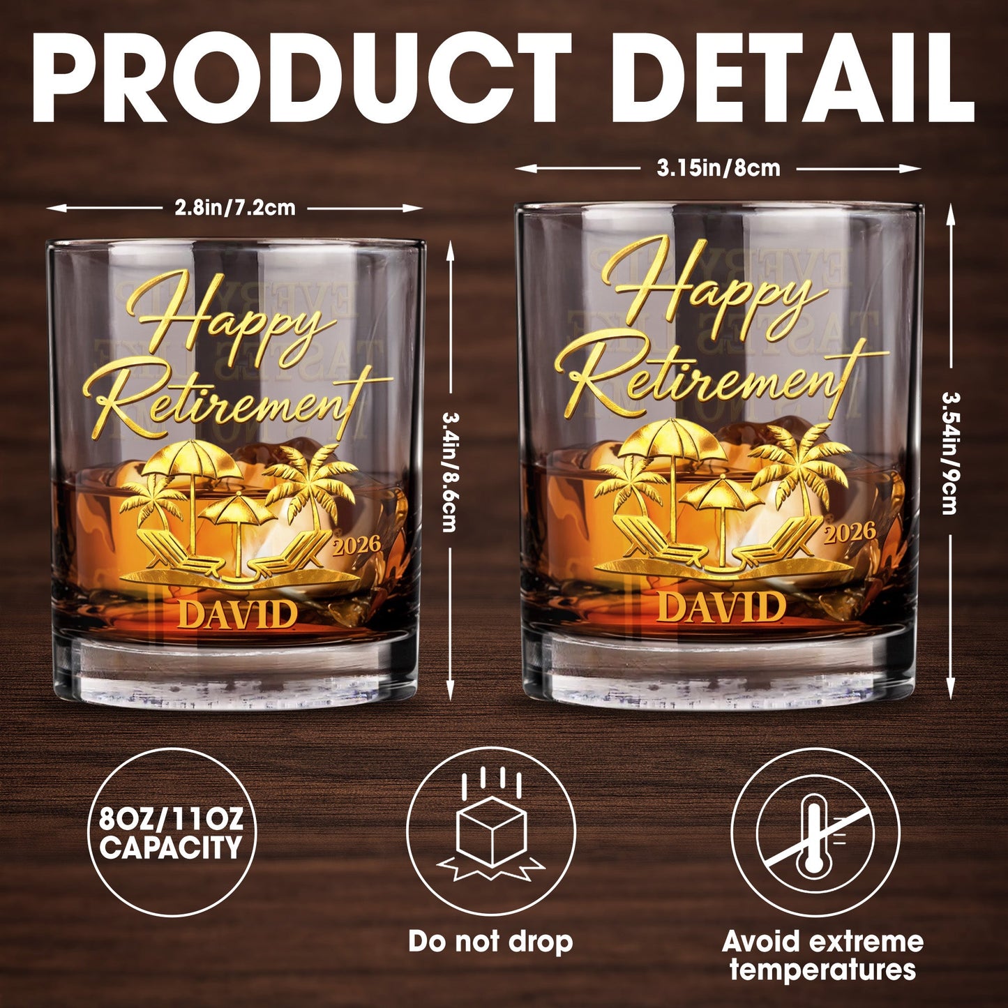 Happy Retirement Every Sip Tastes Like Not My Problem Palm Tree Skull - Personalized Custom Whiskey Glass - RETIRE042_RWG