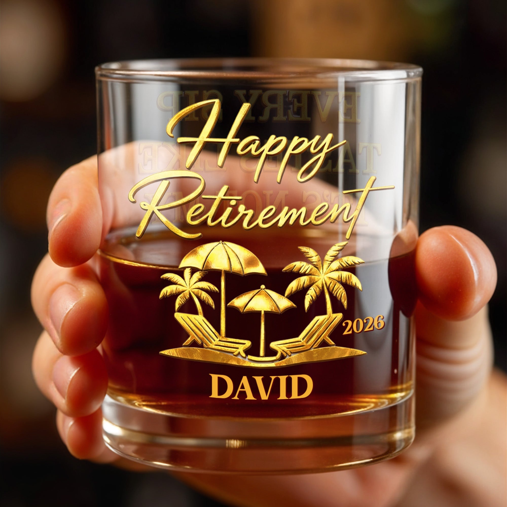 Happy Retirement Every Sip Tastes Like Not My Problem Palm Tree Skull - Personalized Custom Whiskey Glass - RETIRE042_RWG