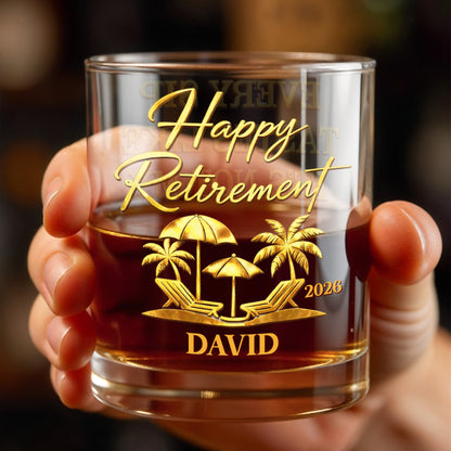 Happy Retirement Every Sip Tastes Like Not My Problem Palm Tree Skull - Personalized Custom Whiskey Glass - RETIRE042_RWG
