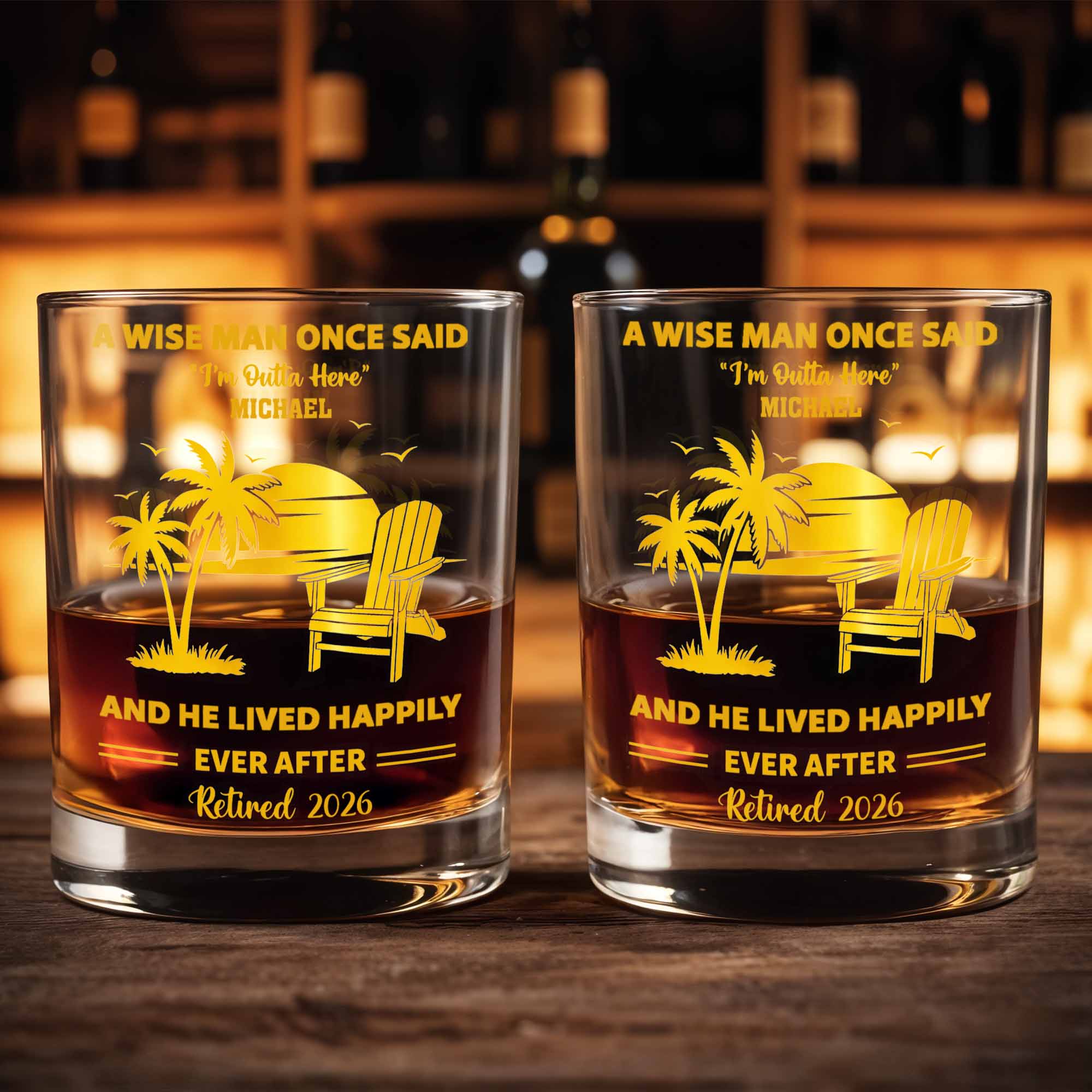 A Wise Man Once Said Retired Palm Trees And Beach Chair - Personalized Custom Whiskey Glass - RETIRE043_RWG