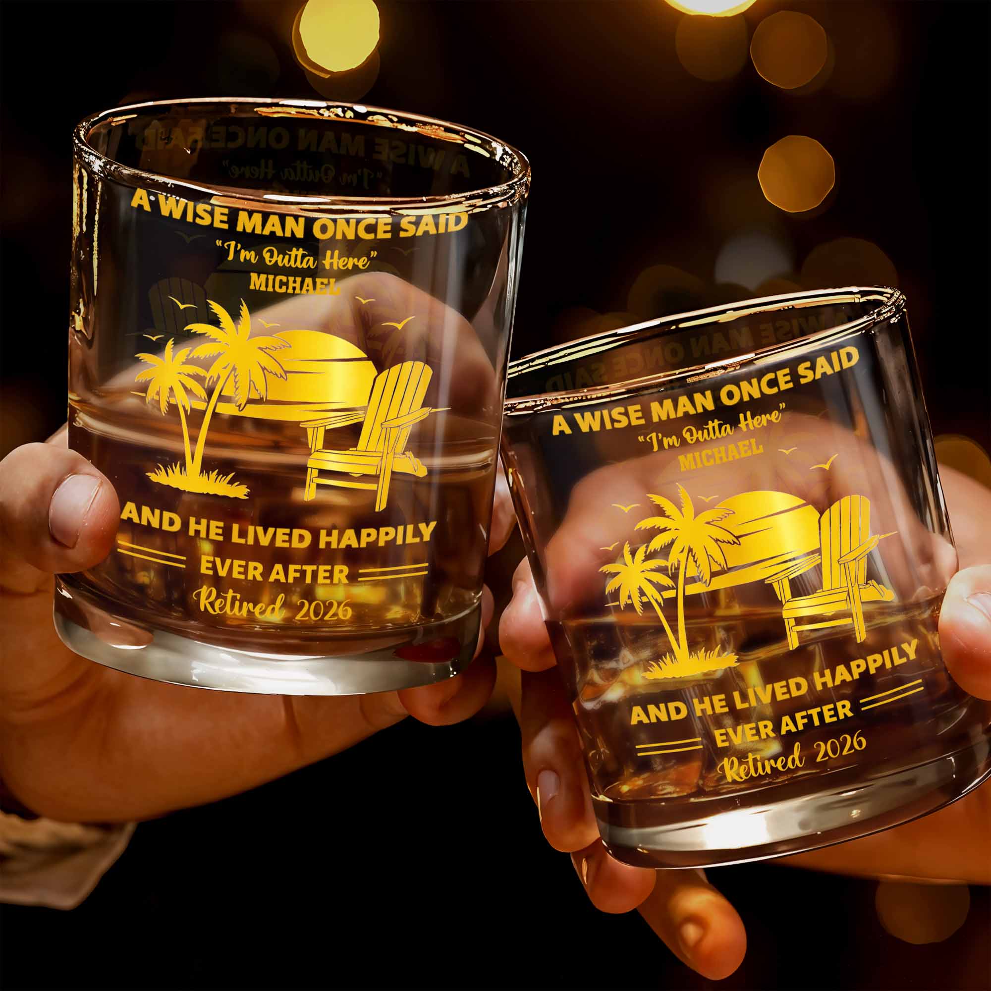 A Wise Man Once Said Retired Palm Trees And Beach Chair - Personalized Custom Whiskey Glass - RETIRE043_RWG