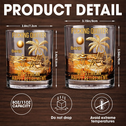 Effing Quitter Oops I Mean Happy Retirement Palm Tree And Beach Chair - Personalized Custom Whiskey Glass - RETIRE046_RWG