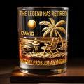 The Legend Has Retired Not My Problem Anymore Palm Tree Beach Scene - Personalized Custom Whiskey Glass - RETIRE047_RWG