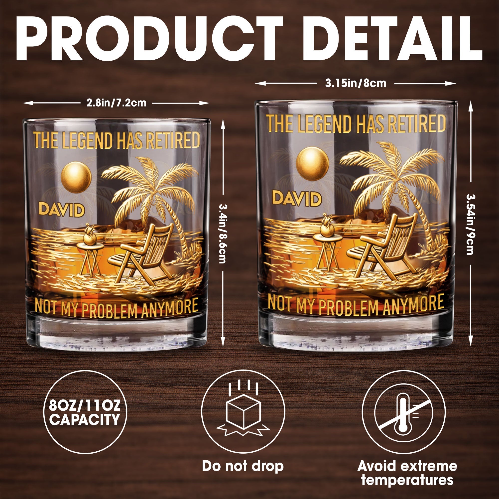 The Legend Has Retired Not My Problem Anymore Palm Tree Beach Scene - Personalized Custom Whiskey Glass - RETIRE047_RWG