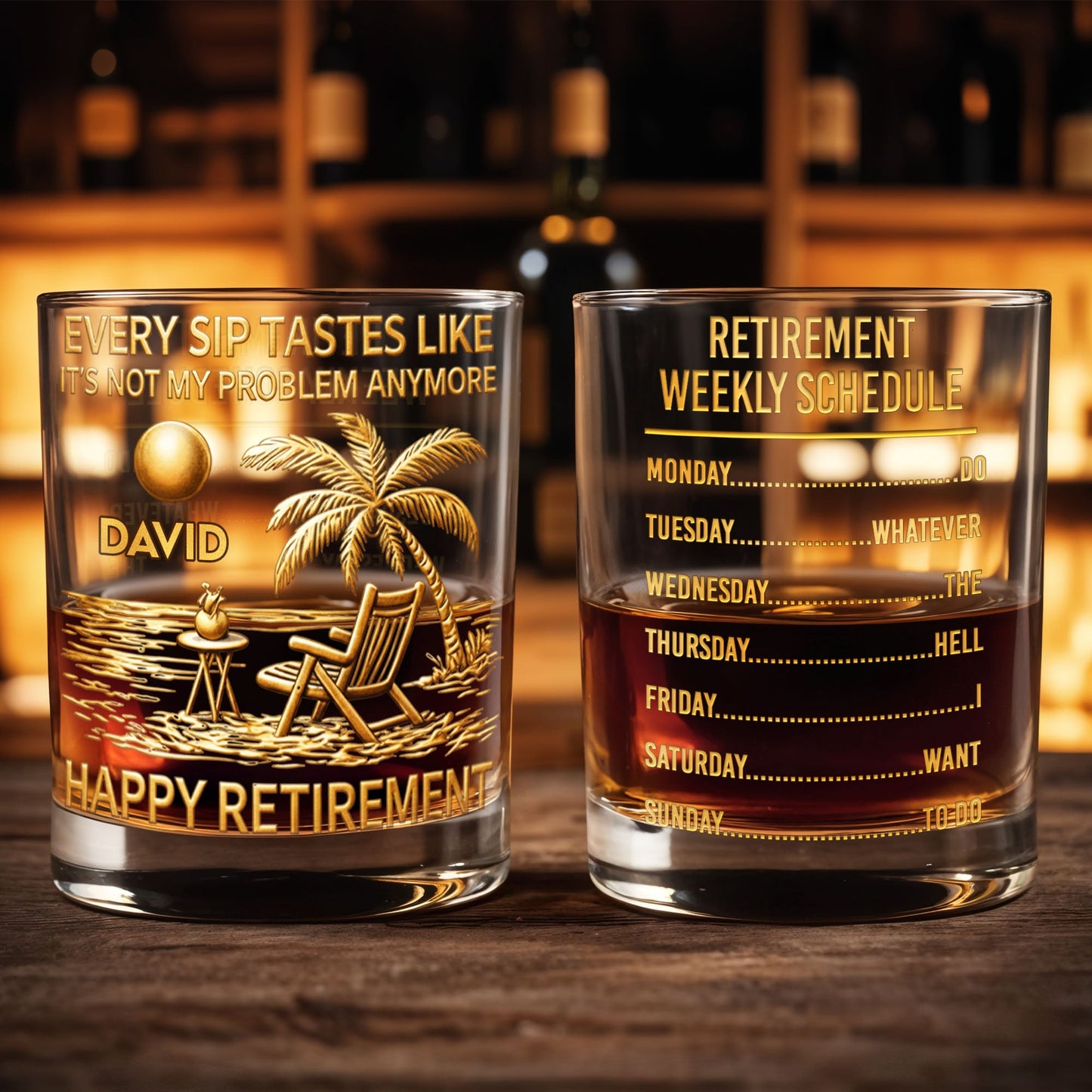 Every Sip Tastes Like Its Not My Problem Anymore Palm Tree Retirement Schedule - Personalized Custom Whiskey Glass - RETIRE048_RWG