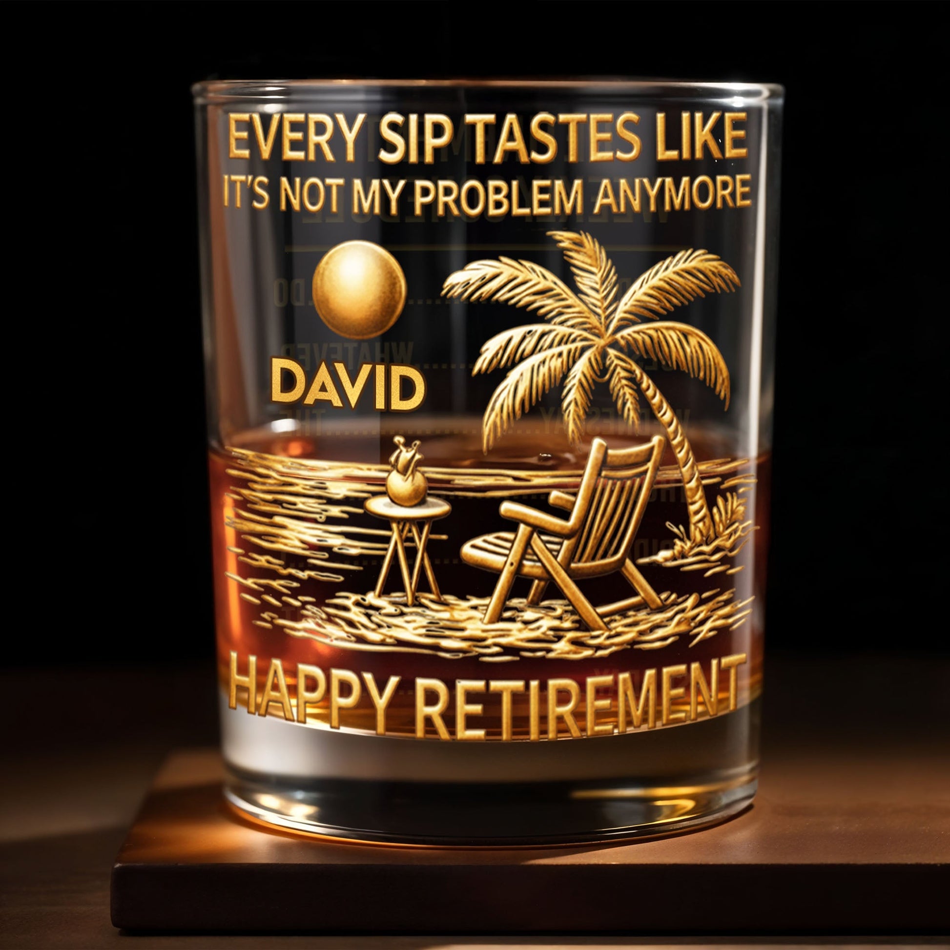 Every Sip Tastes Like Its Not My Problem Anymore Palm Tree Retirement Schedule - Personalized Custom Whiskey Glass - RETIRE048_RWG