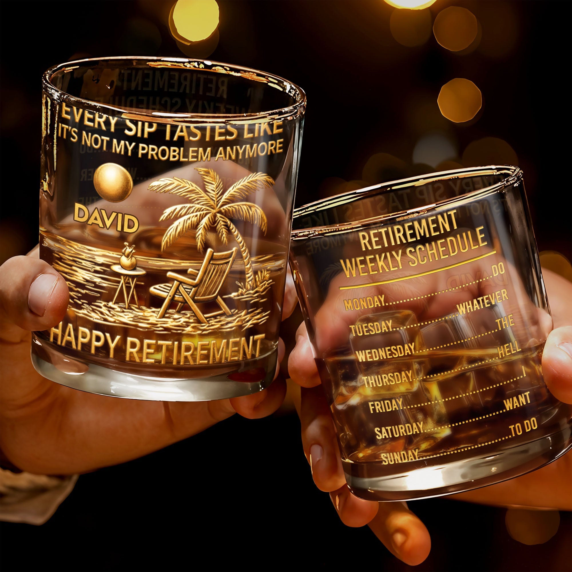 Every Sip Tastes Like Its Not My Problem Anymore Palm Tree Retirement Schedule - Personalized Custom Whiskey Glass - RETIRE048_RWG