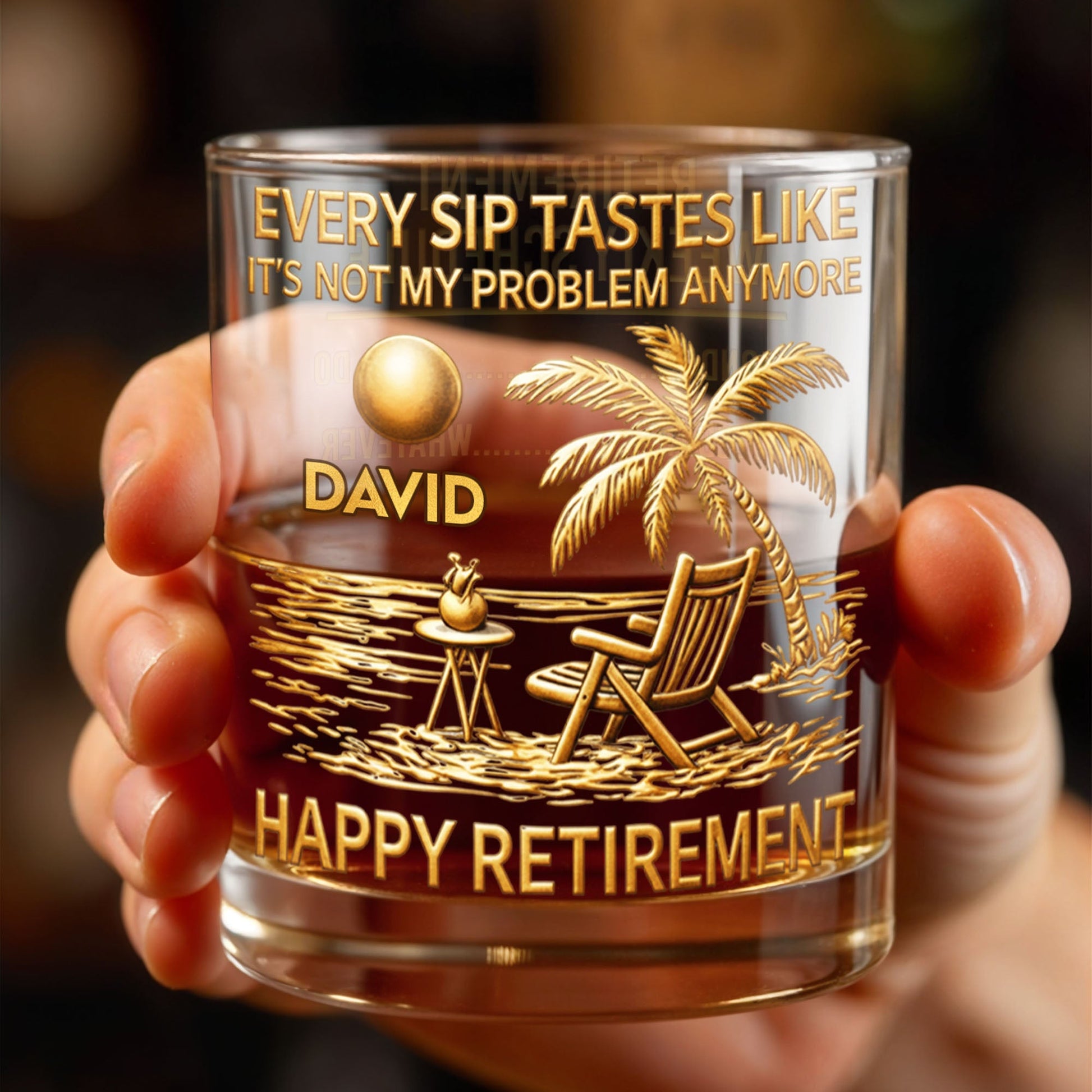Every Sip Tastes Like Its Not My Problem Anymore Palm Tree Retirement Schedule - Personalized Custom Whiskey Glass - RETIRE048_RWG