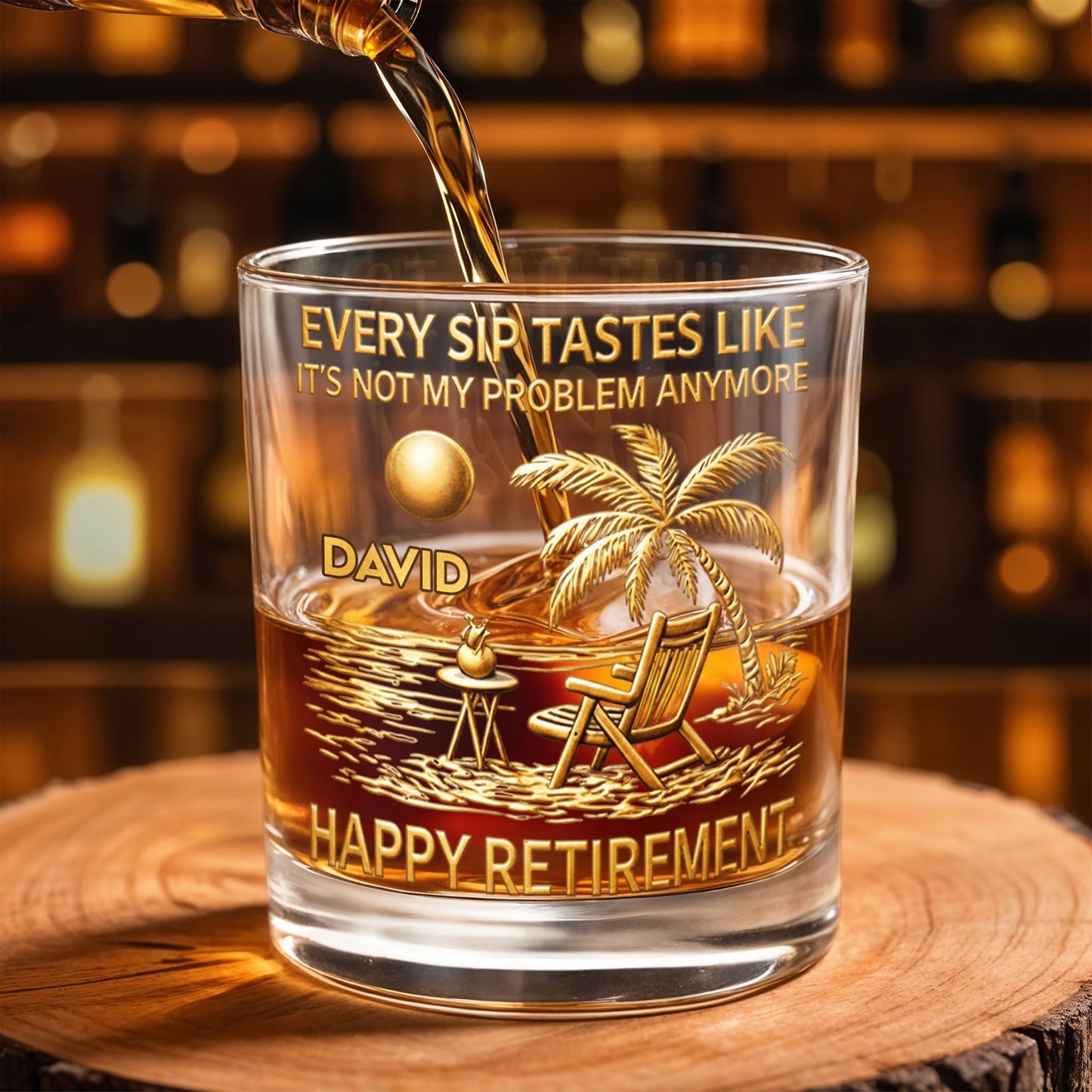Every Sip Tastes Like Not My Problem Anymore Palm Tree Retirement - Personalized Custom Whiskey Glass - RETIRE051_RWG