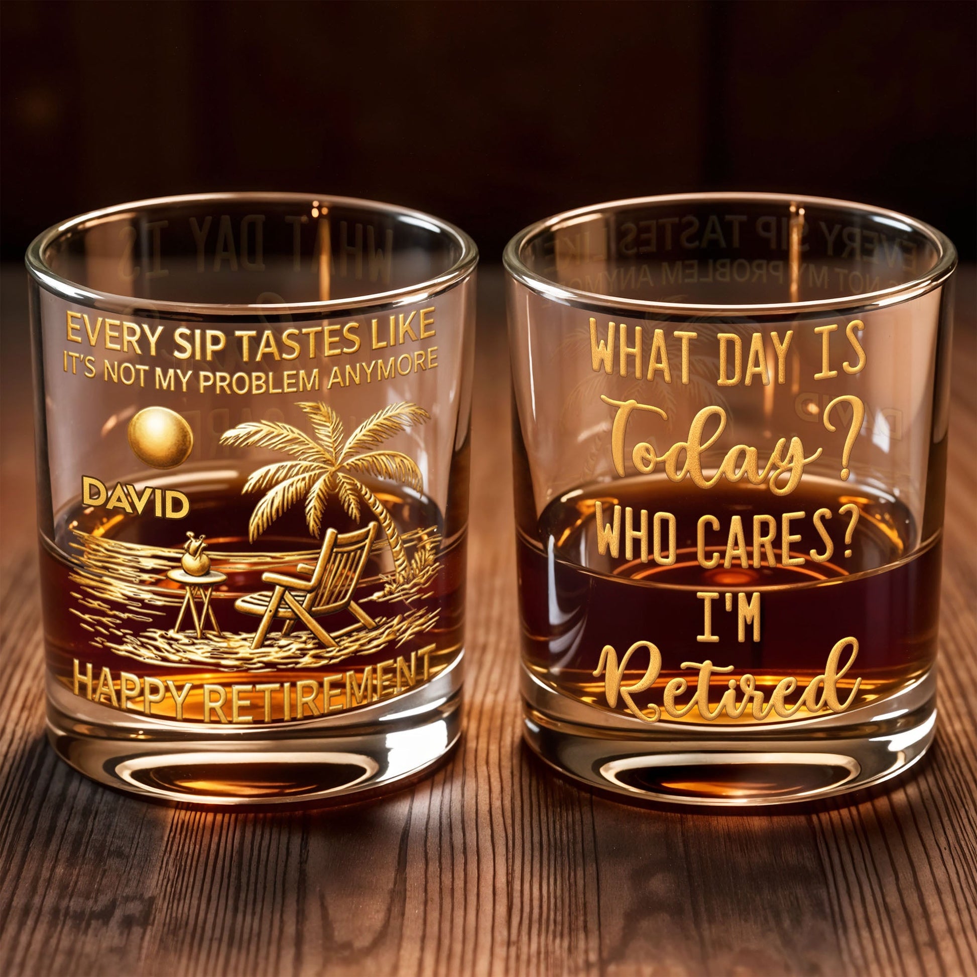 Every Sip Tastes Like Not My Problem Anymore Palm Tree Retirement - Personalized Custom Whiskey Glass - RETIRE051_RWG