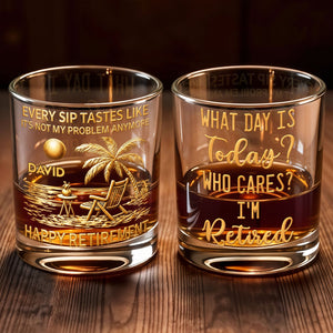 Every Sip Tastes Like Not My Problem Anymore Palm Tree Retirement - Personalized Custom Whiskey Glass - RETIRE051_RWG