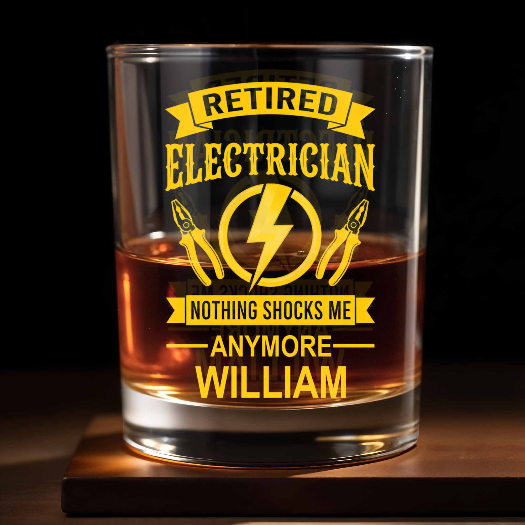 Retired Electrician Nothing Shocks Me Anymore Lightning Bolt And Pliers - Personalized Custom Whiskey Glass - RETIRE052_RWG