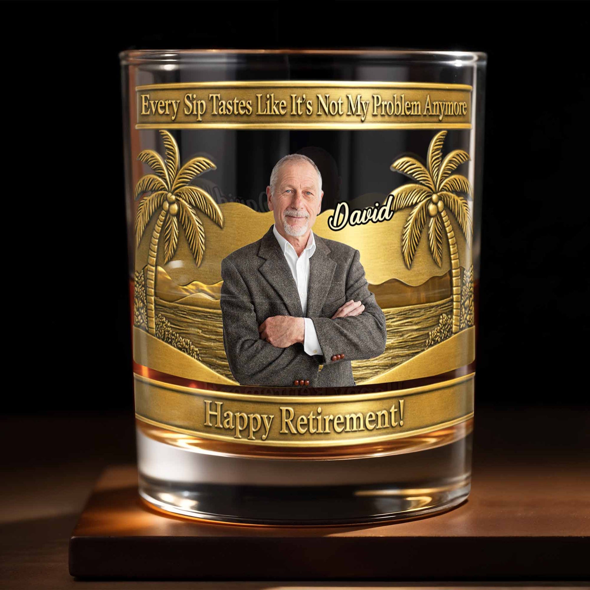 Every Sip Tastes Like It's Not My Problem Palm Tree Retirement - Personalized Custom Whiskey Glass - RETIRE056_RWG