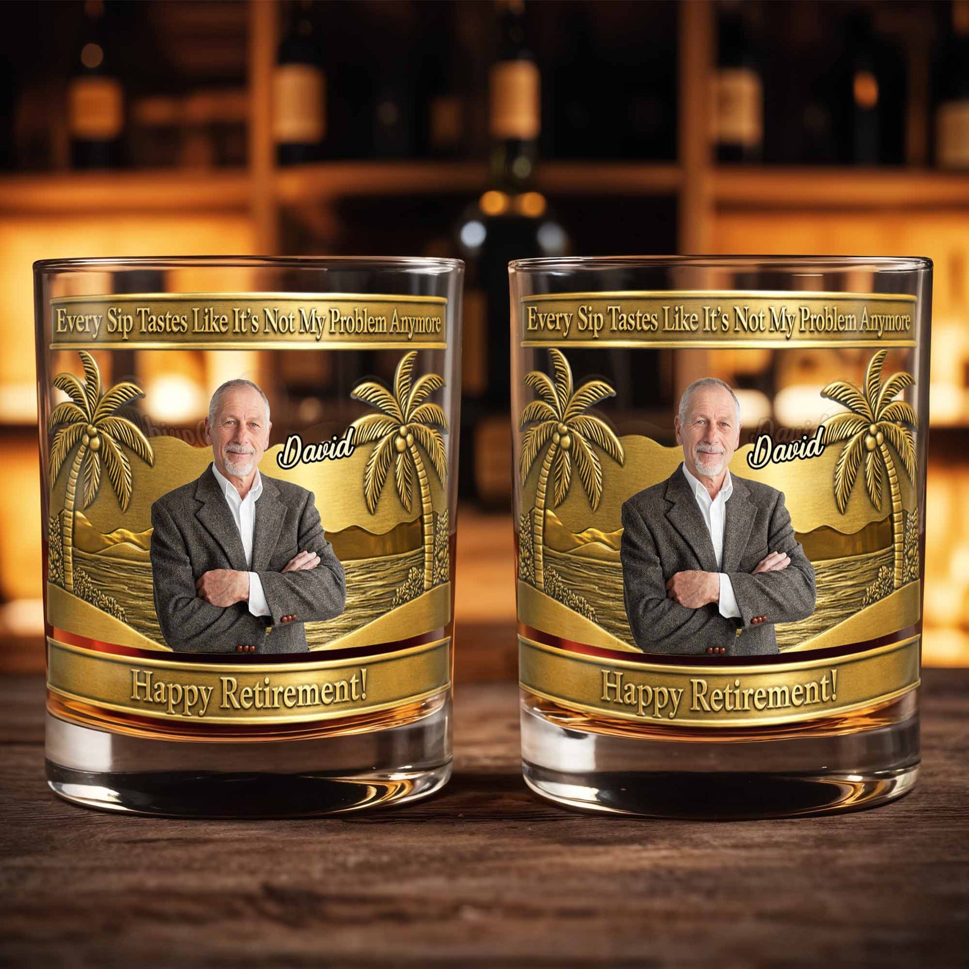 Every Sip Tastes Like It's Not My Problem Palm Tree Retirement - Personalized Custom Whiskey Glass - RETIRE056_RWG