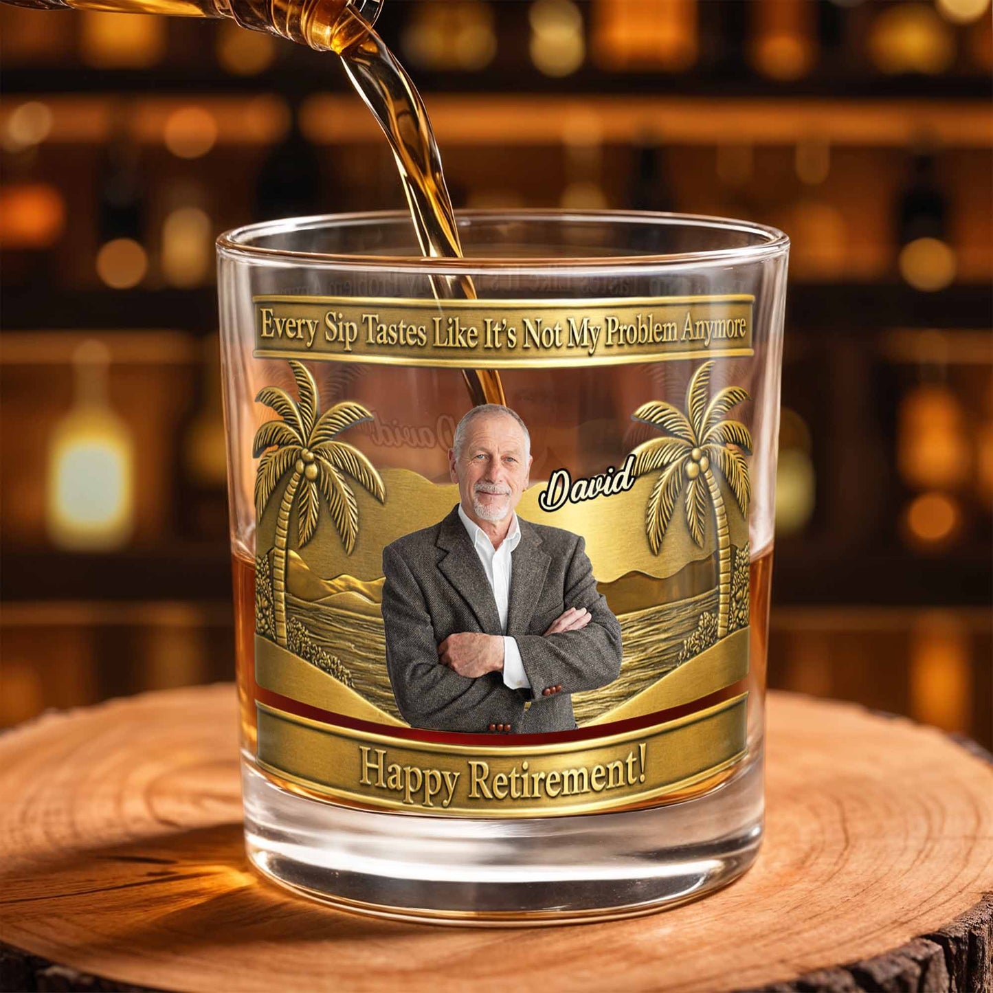 Every Sip Tastes Like It's Not My Problem Palm Tree Retirement - Personalized Custom Whiskey Glass - RETIRE056_RWG