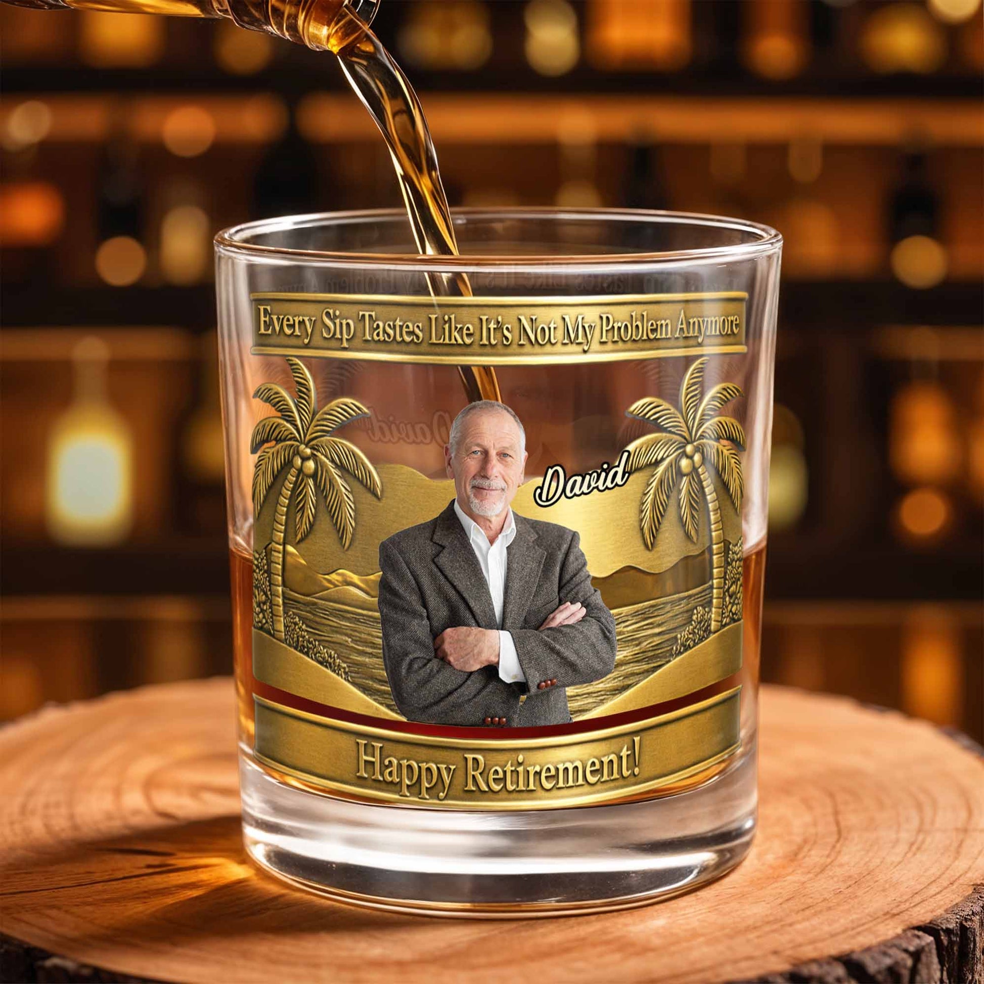 Every Sip Tastes Like It's Not My Problem Palm Tree Retirement - Personalized Custom Whiskey Glass - RETIRE056_RWG