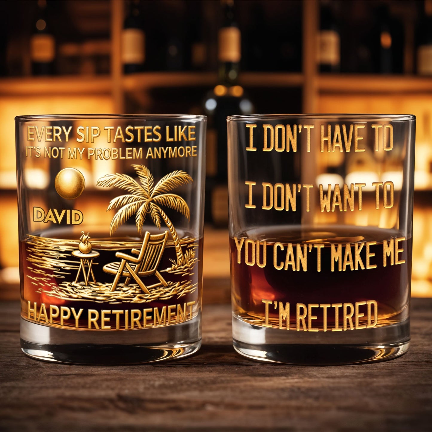 Every Sip Tastes Like It's Not My Problem Palm Tree Beach Retirement - Personalized Custom Whiskey Glass - RETIRE059_RWG