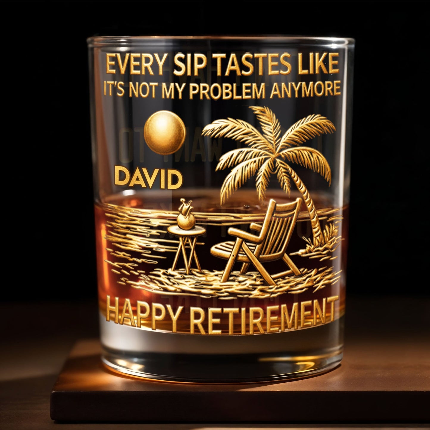 Every Sip Tastes Like It's Not My Problem Palm Tree Beach Retirement - Personalized Custom Whiskey Glass - RETIRE059_RWG