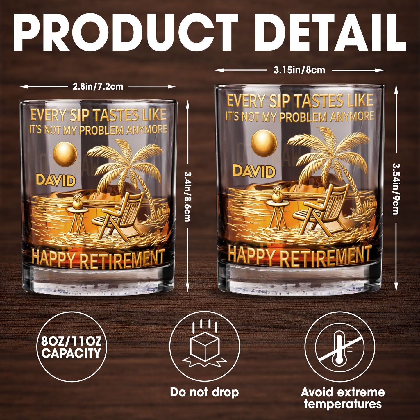 Every Sip Tastes Like It's Not My Problem Palm Tree Beach Retirement - Personalized Custom Whiskey Glass - RETIRE059_RWG