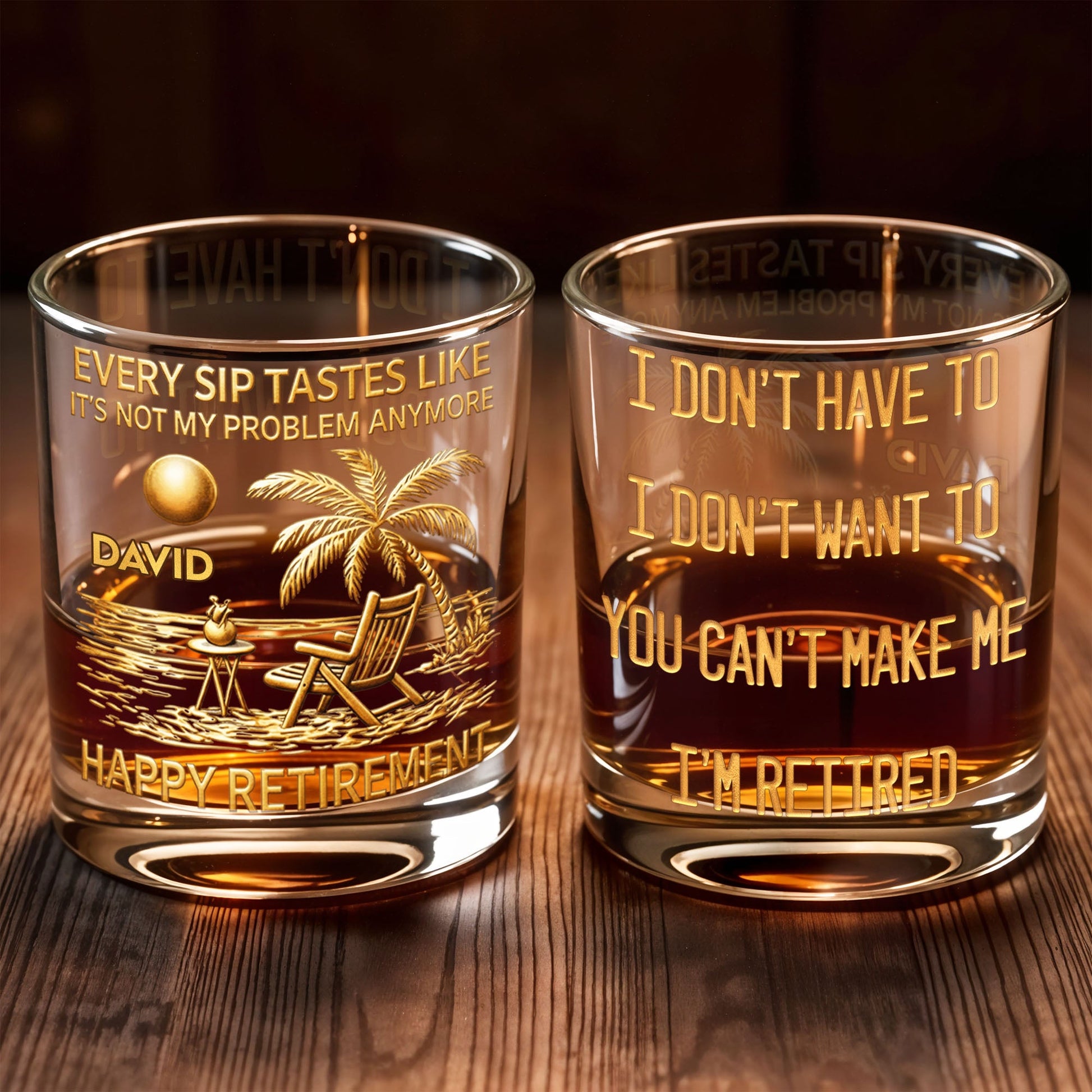 Every Sip Tastes Like It's Not My Problem Palm Tree Beach Retirement - Personalized Custom Whiskey Glass - RETIRE059_RWG