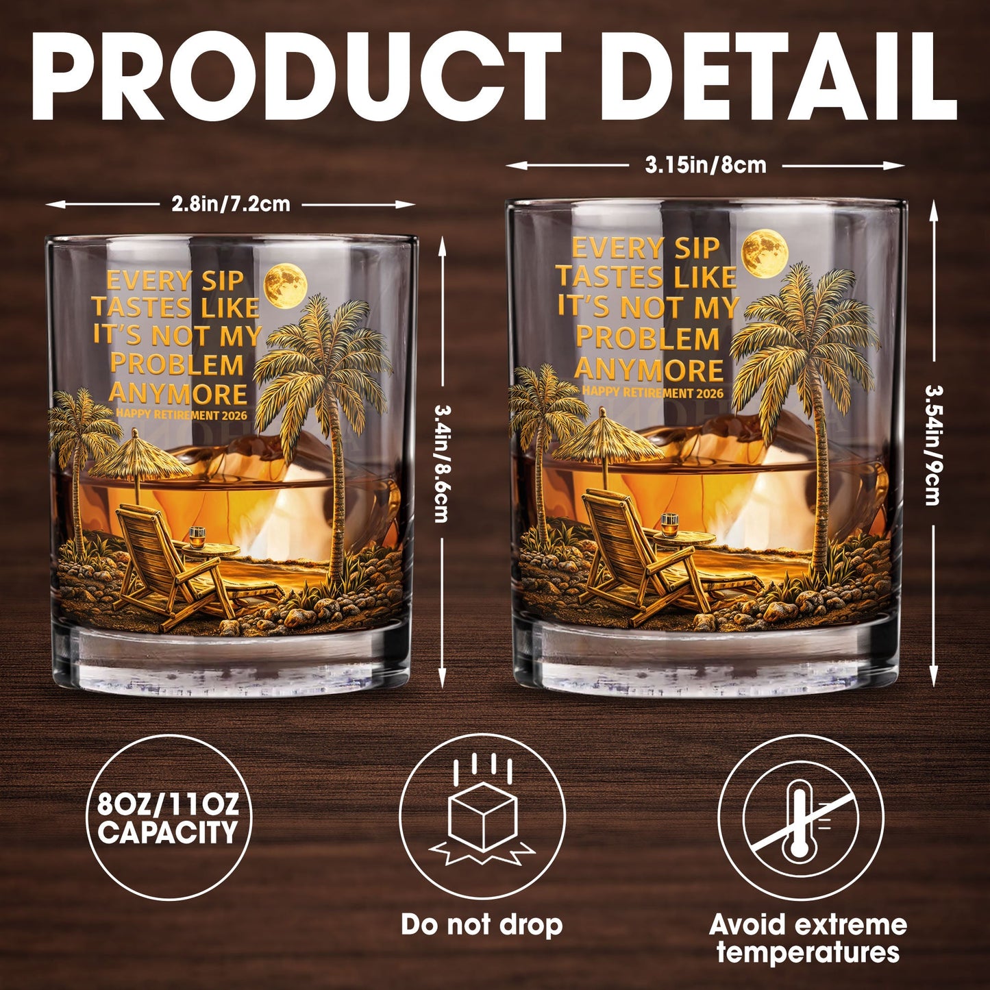 Every Sip Tastes Like It's Not My Problem Anymore Palm Trees Beach - Personalized Custom Whiskey Glass - RETIRE068_RWG