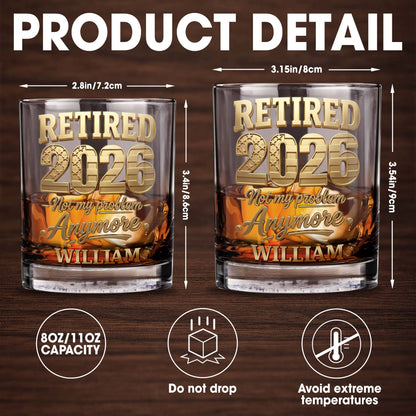 Retired Not My Problem Anymore With Golden American Flag Pattern - Personalized Custom Whiskey Glass - RETIRE069_RWG