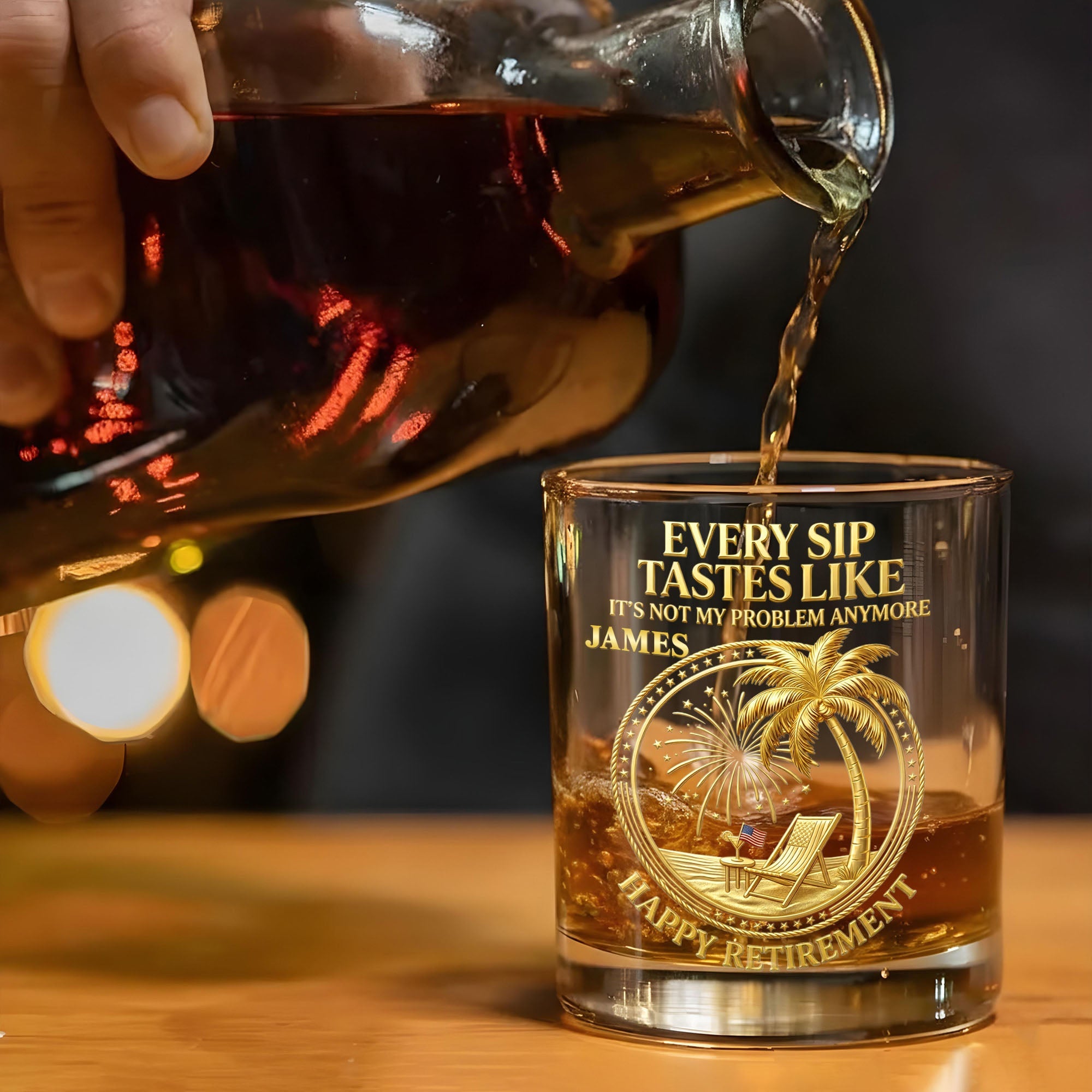 Every Sip Tastes Like It Is Not My Problem Anymore Retired Legend Palm Tree - Personalized Whiskey Glass - RETIRE072_PRIWI
