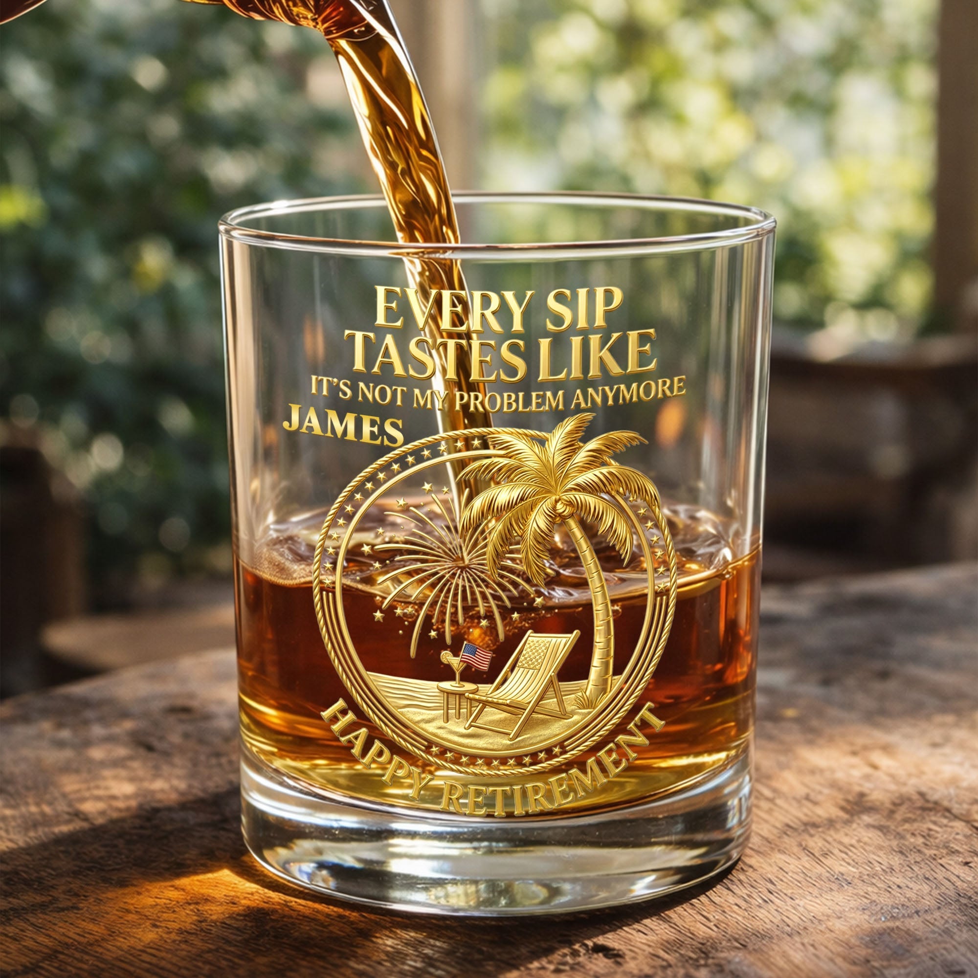 Every Sip Tastes Like It Is Not My Problem Anymore Retired Legend Palm Tree - Personalized Whiskey Glass - RETIRE072_PRIWI