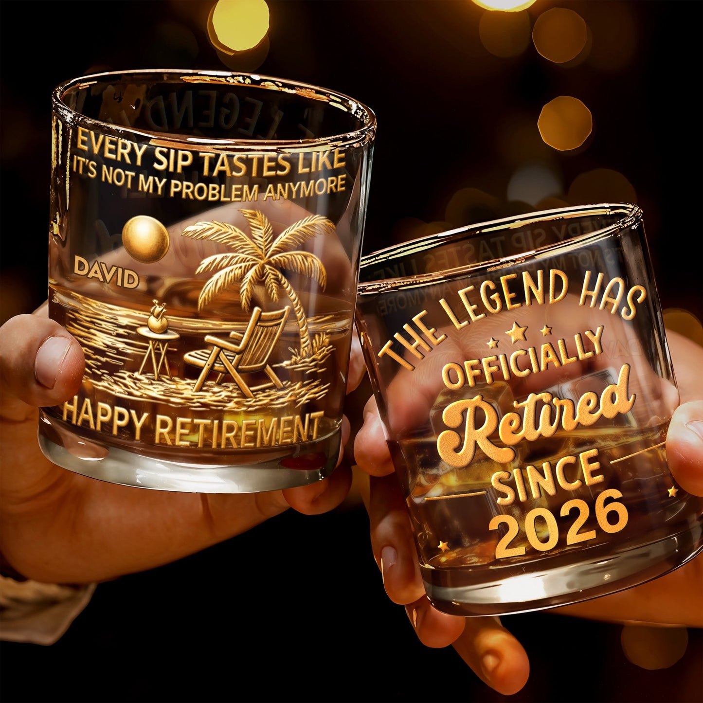 Every Sip Tastes Like Not My Problem Anymore Palm Tree Beach Happy Retirement - Personalized Custom Whiskey Glass - RETIRE078_RWG