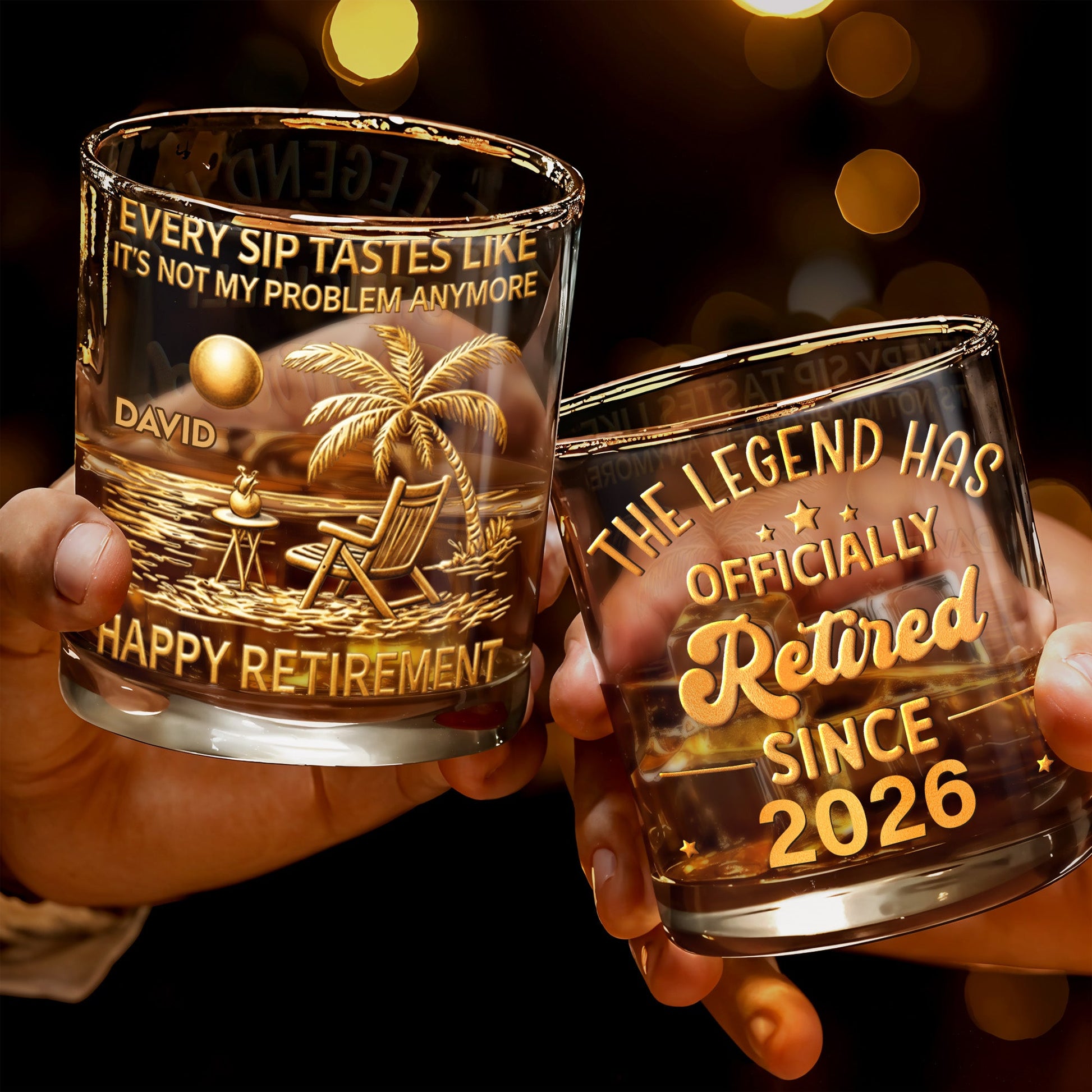 Every Sip Tastes Like Not My Problem Anymore Palm Tree Beach Happy Retirement - Personalized Custom Whiskey Glass - RETIRE078_RWG