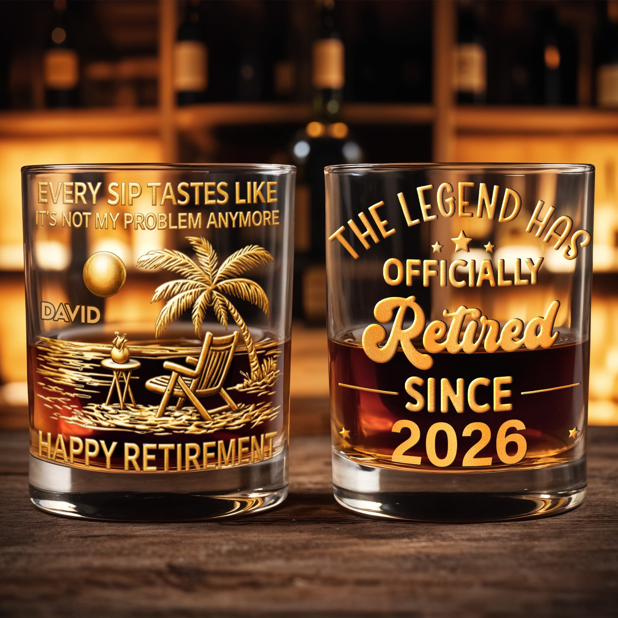 Every Sip Tastes Like Not My Problem Anymore Palm Tree Beach Happy Retirement - Personalized Custom Whiskey Glass - RETIRE078_RWG