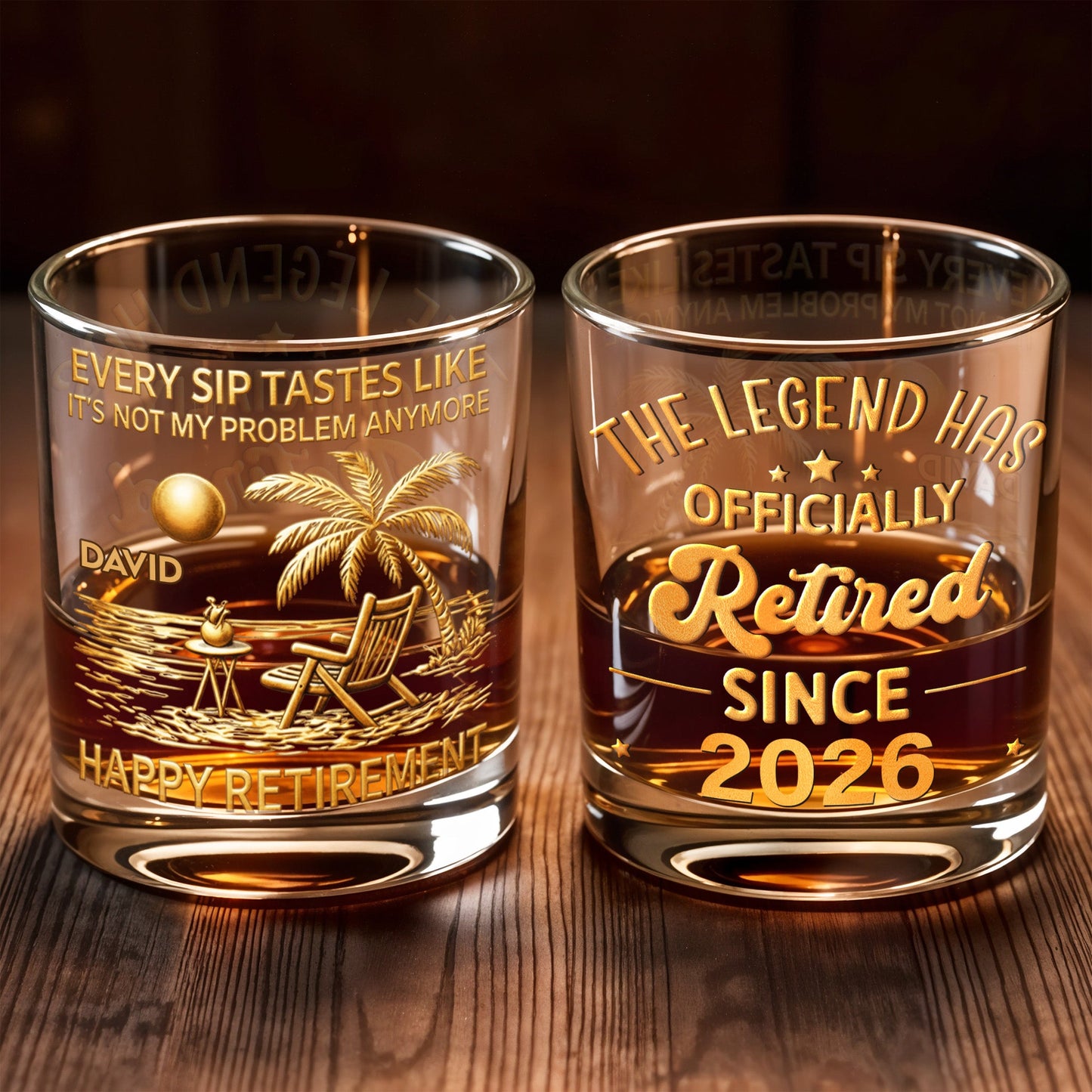 Every Sip Tastes Like Not My Problem Anymore Palm Tree Beach Happy Retirement - Personalized Custom Whiskey Glass - RETIRE078_RWG