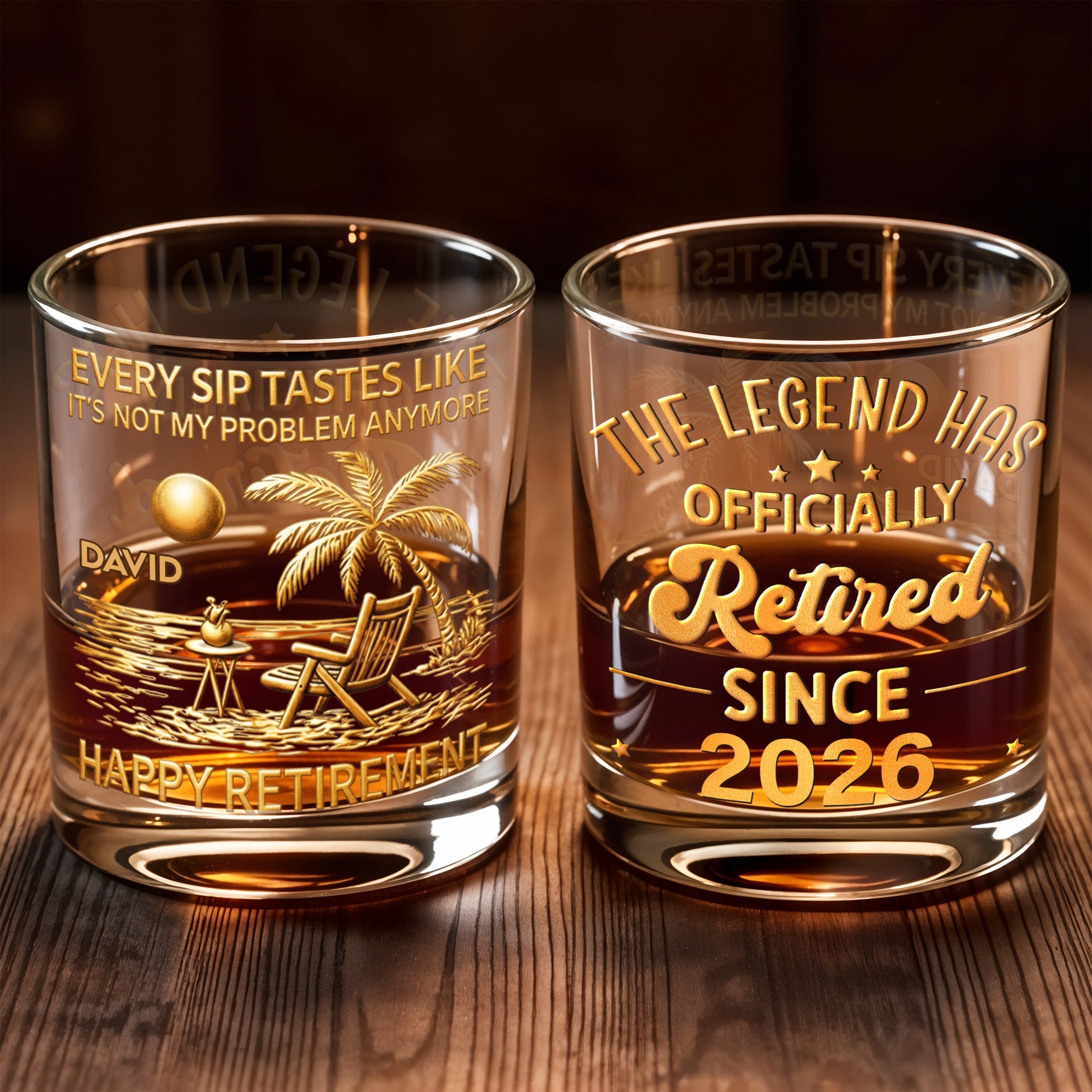 Every Sip Tastes Like Not My Problem Anymore Palm Tree Beach Happy Retirement - Personalized Custom Whiskey Glass - RETIRE078_RWG