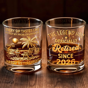 Every Sip Tastes Like Not My Problem Anymore Palm Tree Beach Happy Retirement - Personalized Custom Whiskey Glass - RETIRE078_RWG