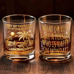 Every Sip Tastes Like It's Not My Problem Anymore Palm Tree Beach - Personalized Custom Whiskey Glass - RETIRE080_RWG