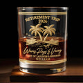 Retirement Trip Waves Rays And Vacay Beach Palm Trees - Personalized Custom Whiskey Glass - RETIRE082_RWG