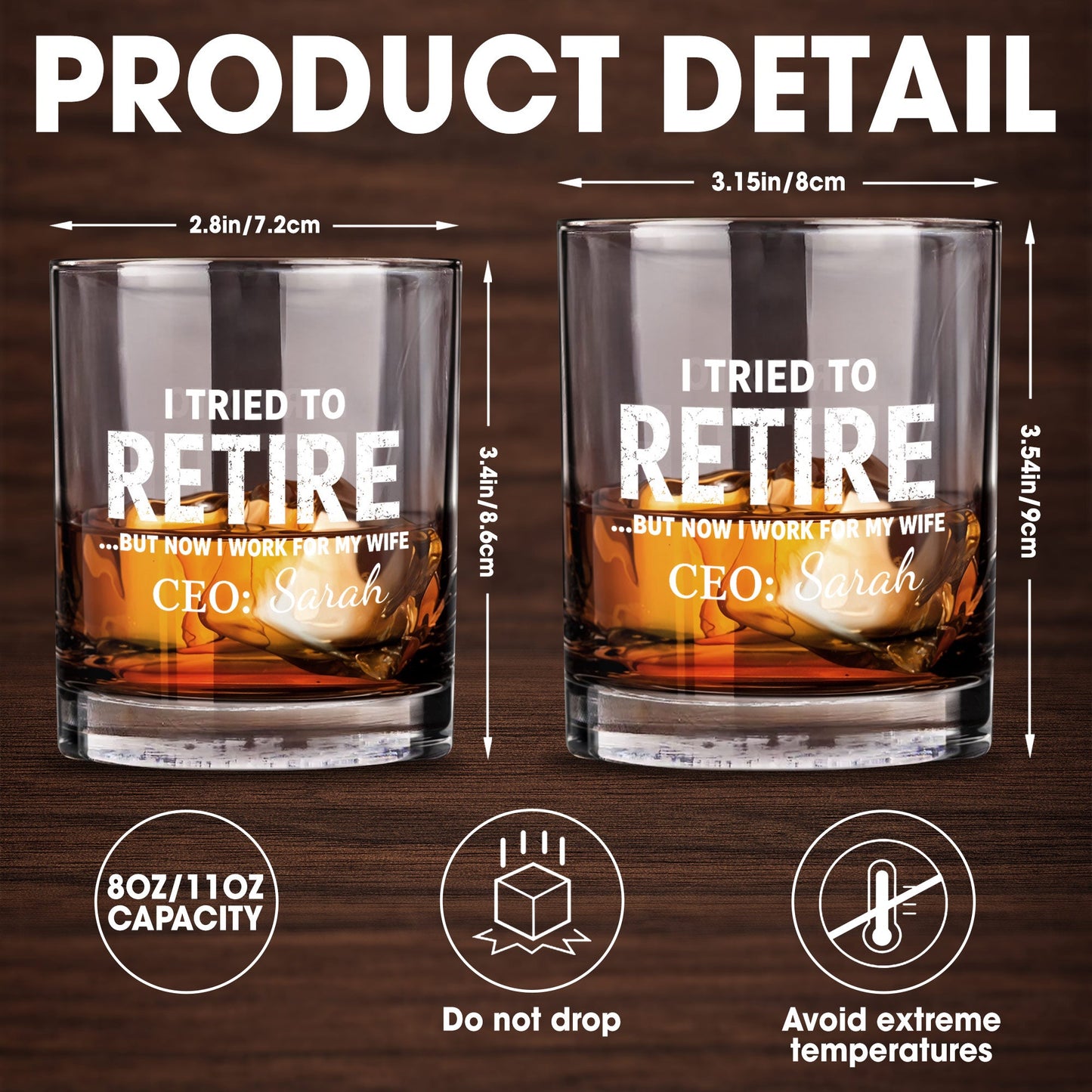 I Tried To Retire But Now I Work For My Wife CEO Text Design - Personalized Custom Whiskey Glass - RETIRE088_RWG