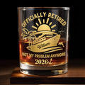 Officially Retired Not My Problem Anymore Cruise Ship Sun And Palm Tree - Personalized Custom Whiskey Glass - RETIRE091_RWG