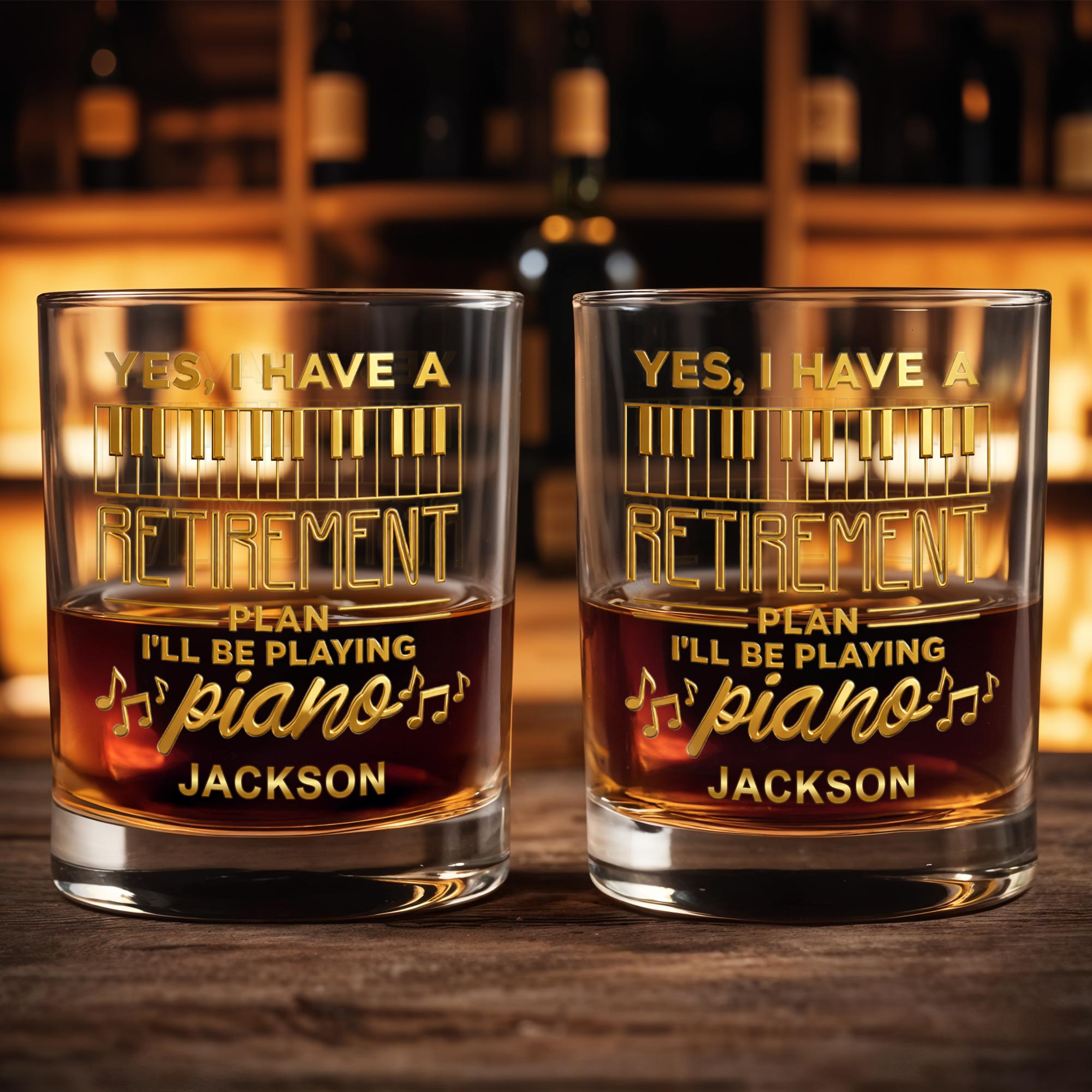 Yes I Have A Retirement Plan Playing Piano Keys Musical Notes - Personalized Custom Whiskey Glass - RETIRE093_RWG