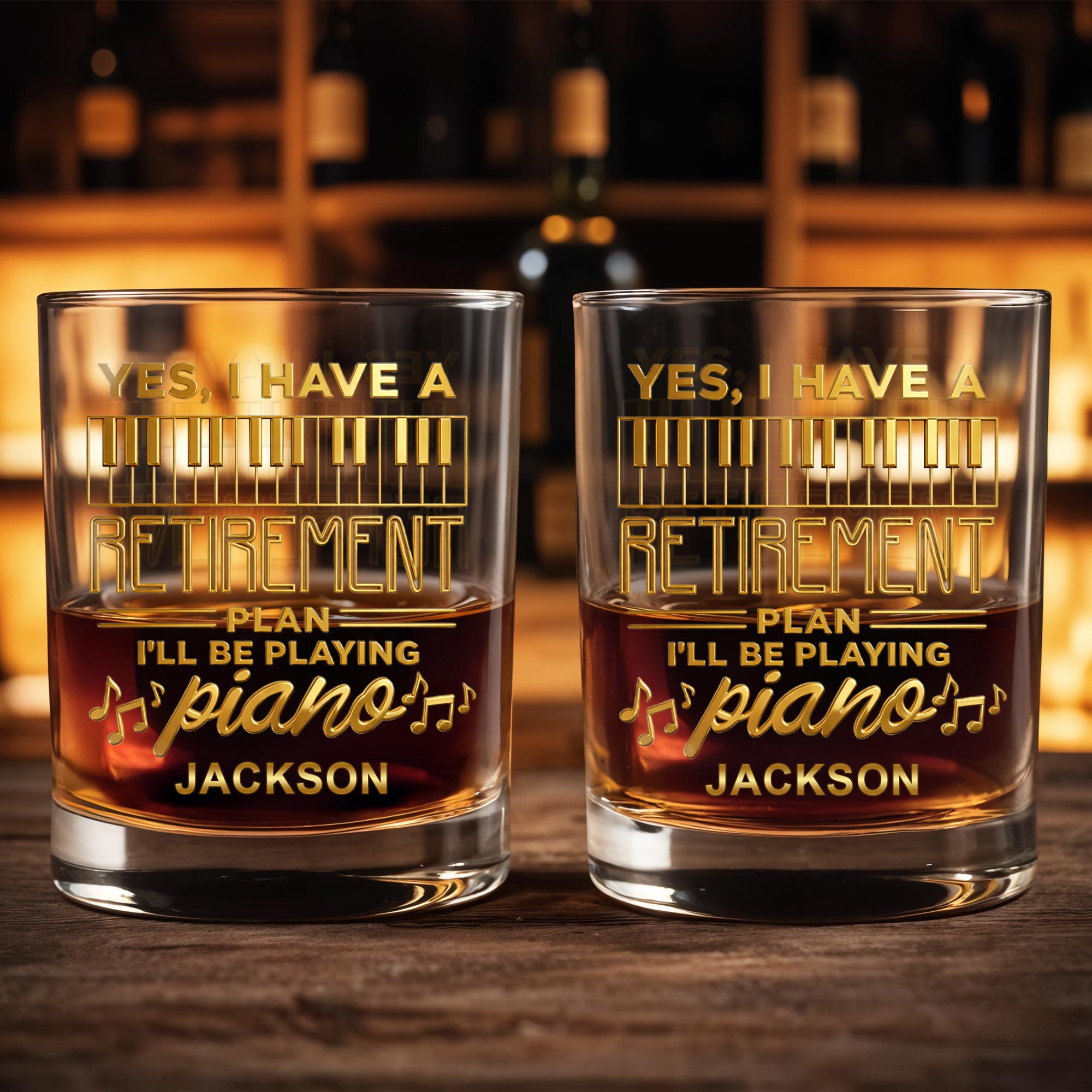 Yes I Have A Retirement Plan Playing Piano Keys Musical Notes - Personalized Custom Whiskey Glass - RETIRE093_RWG