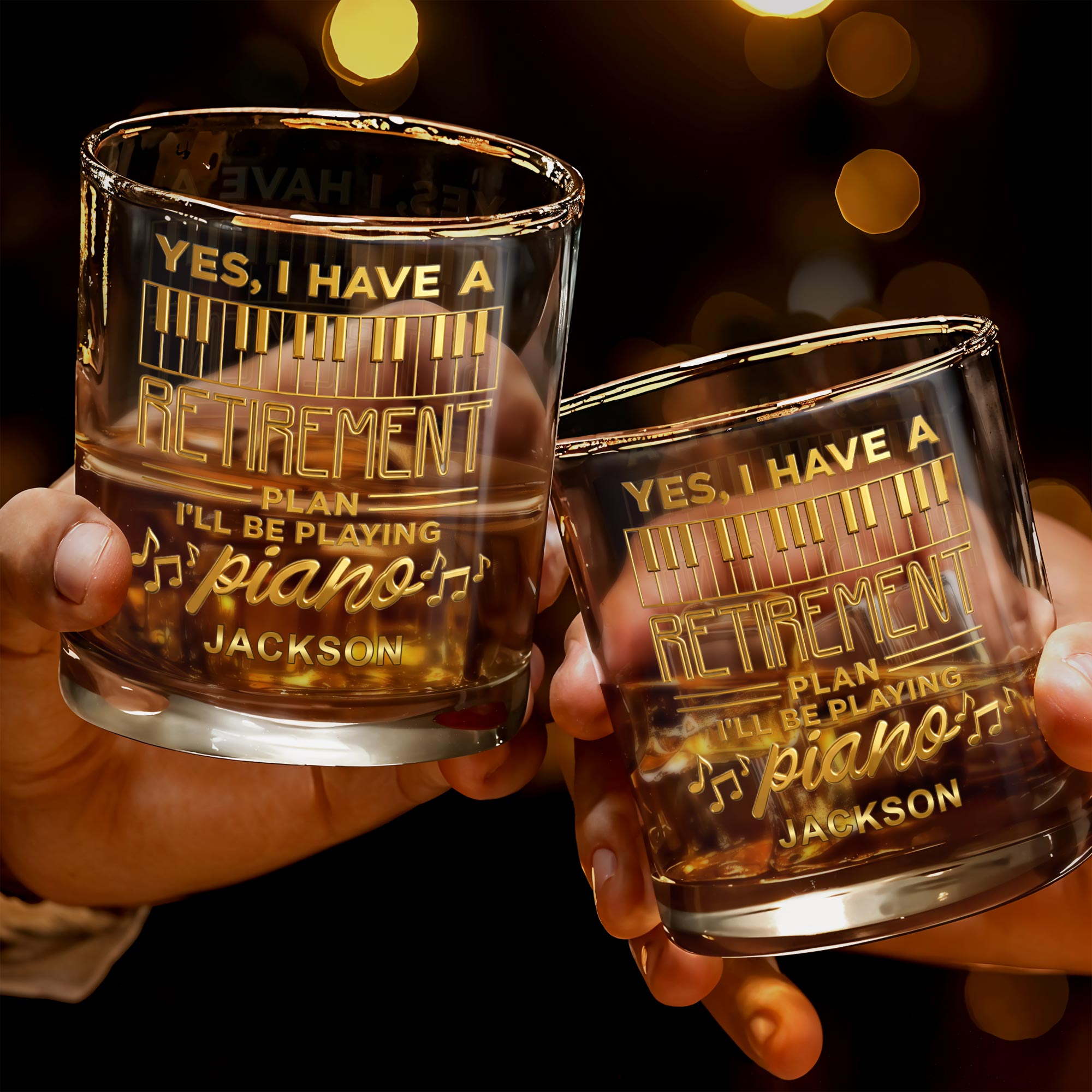 Yes I Have A Retirement Plan Playing Piano Keys Musical Notes - Personalized Custom Whiskey Glass - RETIRE093_RWG