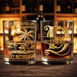 Every Sip Tastes Like It's Not My Problem Anymore Palm Tree Gold Letters - Personalized Custom Whiskey Glass - RETIRE094_RWG