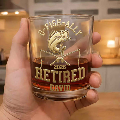 O-Fish-Ally Retired Gone Fishing Permanently With Fish And Rods - Personalized Whiskey Glass - RETIRE095_PRIWI
