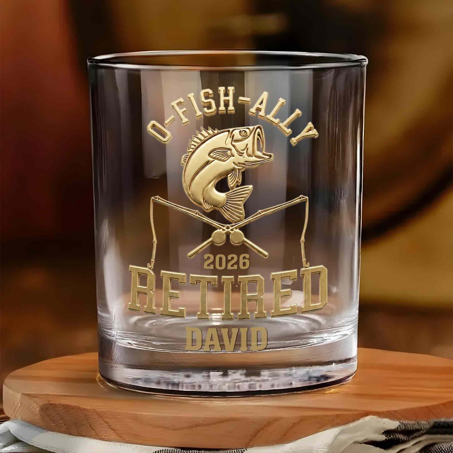 O-Fish-Ally Retired Gone Fishing Permanently With Fish And Rods - Personalized Whiskey Glass - RETIRE095_PRIWI
