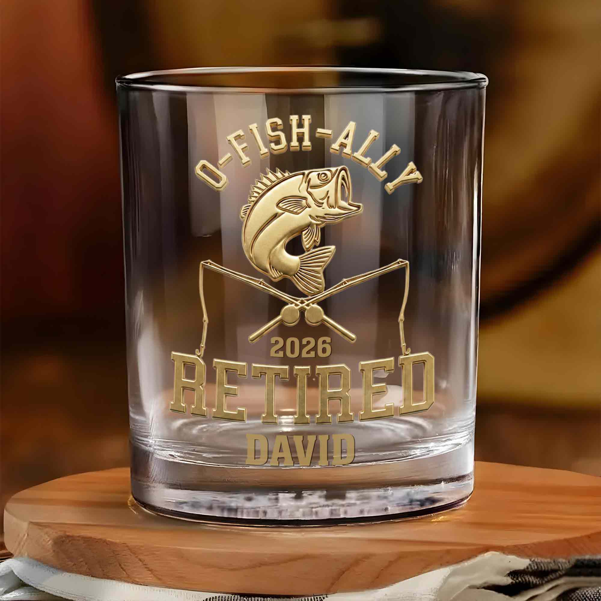 O-Fish-Ally Retired Gone Fishing Permanently With Fish And Rods - Personalized Whiskey Glass - RETIRE095_PRIWI