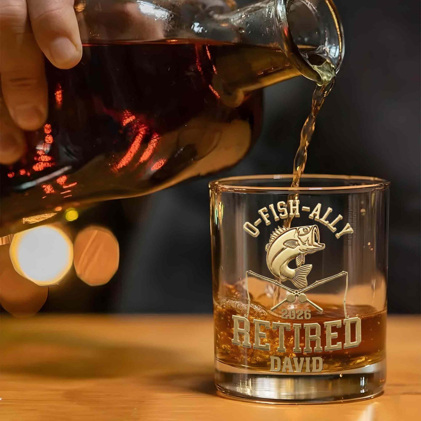 O-Fish-Ally Retired Gone Fishing Permanently With Fish And Rods - Personalized Whiskey Glass - RETIRE095_PRIWI