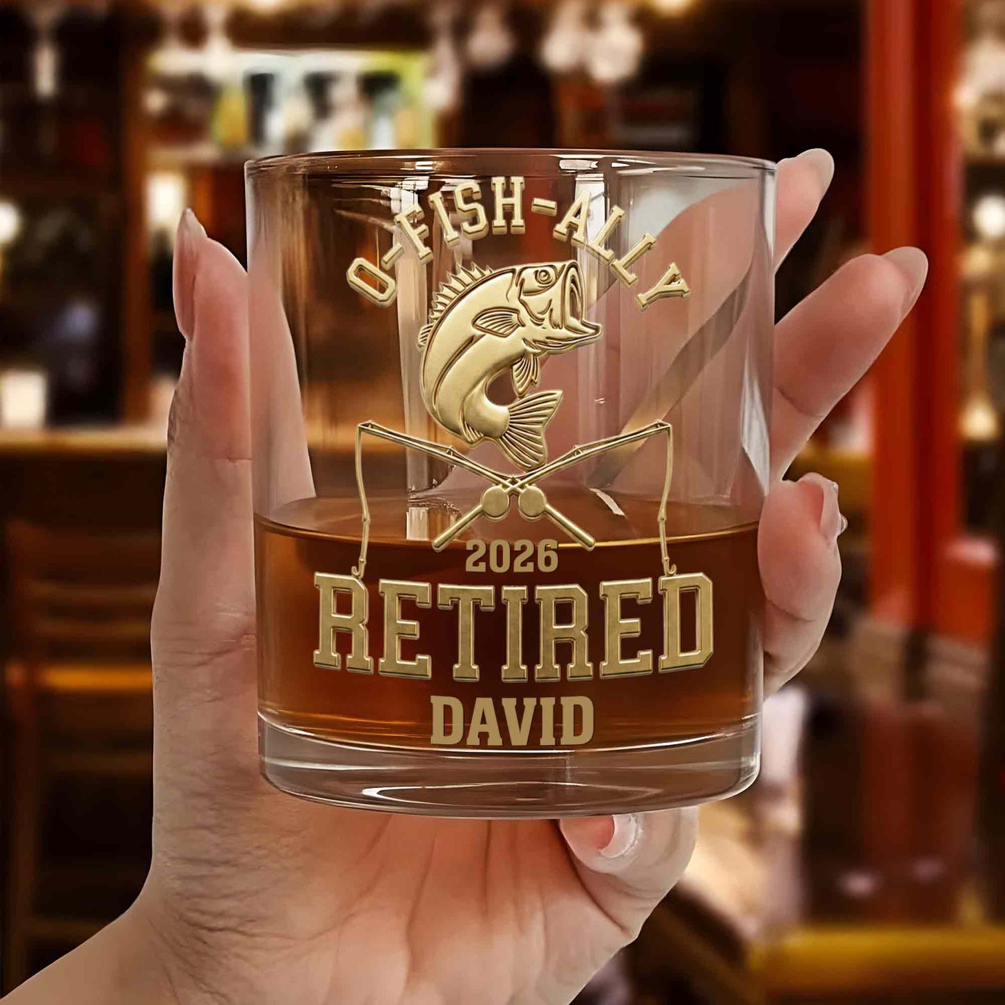 O-Fish-Ally Retired Gone Fishing Permanently With Fish And Rods - Personalized Whiskey Glass - RETIRE095_PRIWI