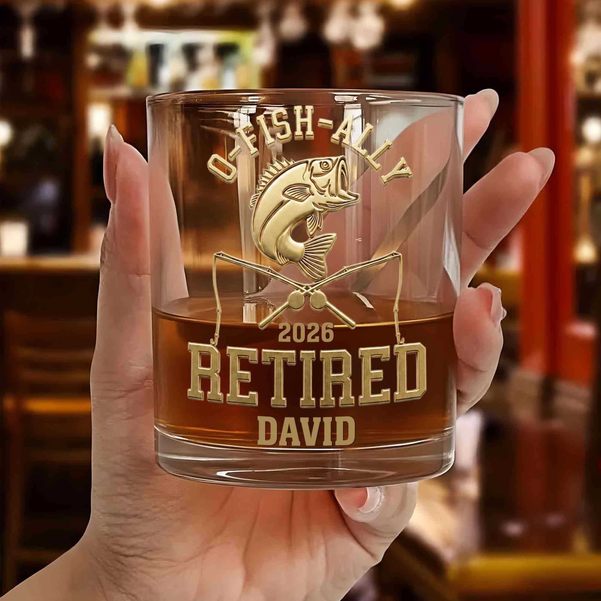 O-Fish-Ally Retired Gone Fishing Permanently With Fish And Rods - Personalized Whiskey Glass - RETIRE095_PRIWI