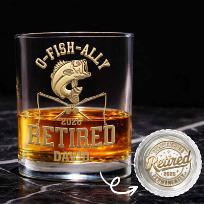 O-Fish-Ally Retired Gone Fishing Permanently With Fish And Rods - Personalized Whiskey Glass - RETIRE095_PRIWI